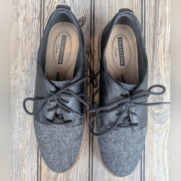 Clarks Collection Raisie Bloom Oxford Size 8.5 Black/Gray Tweed - Picture 3 of 12